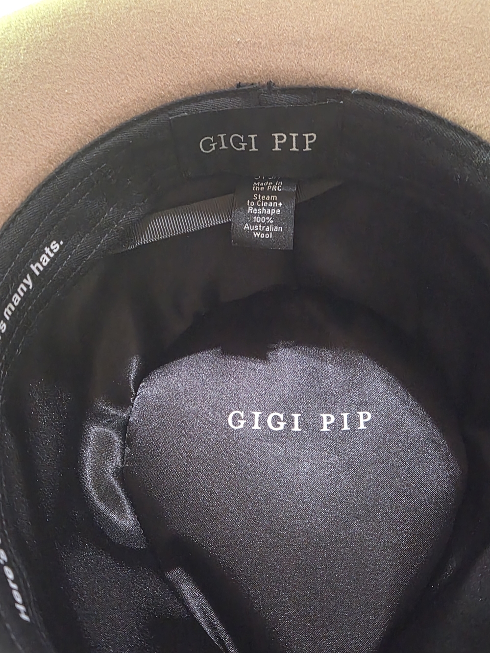 GIGI PIP Tan Wool Felt Monroe Rancher Hat with Black Lining